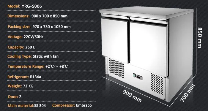 CE Certified Stainless Steel Kitchen Refrigeration Equipment Salad Workbench For Hotel Restaurant