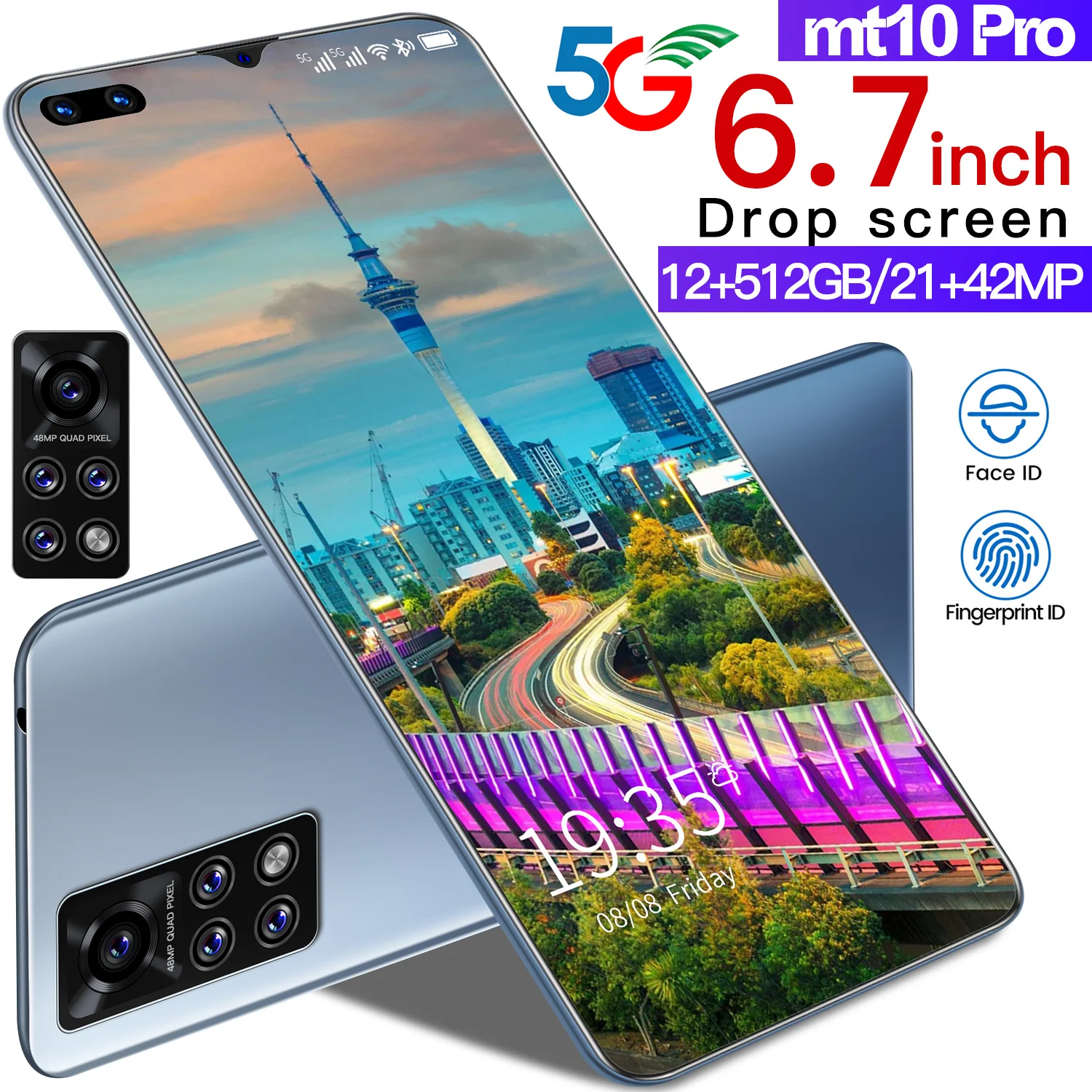 

Factory price MT10 pro mobile phones 6.7 inch full screen 12GB + 512GB large memory smart phones face ID fingerprint unlock