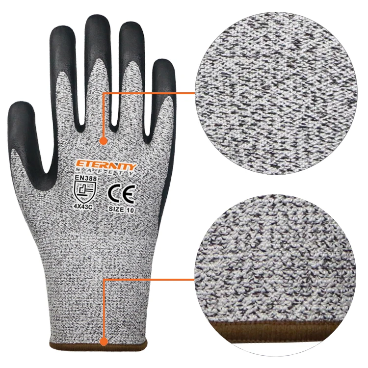 
Puncture resistant anti cut HPPE nitrile foam dotted gloves with good grip 