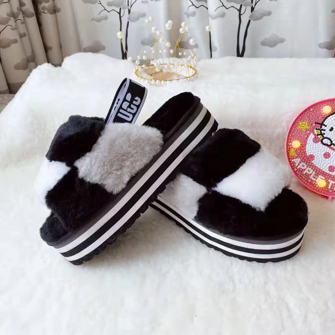 

uggghing slipper sheepskin wholesale OEM ODM Factory price custom logo sheepskin slides sheepskin uggslippers, Black/purple/yellow/pink