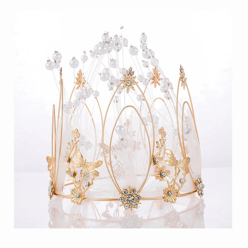 

American and European Hot Sale Handmade Peri Style Metal and Beaded Sweety Wedding Crown Cake Crown Bride Hair Decoration, Multiple