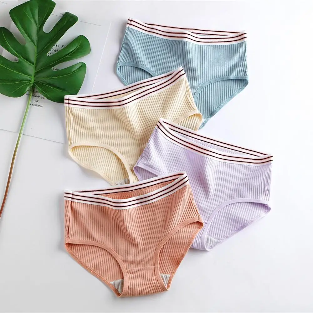 

Wholesale high quality girl middle waist briefs pure cotton threaded breathable sexy women's panties