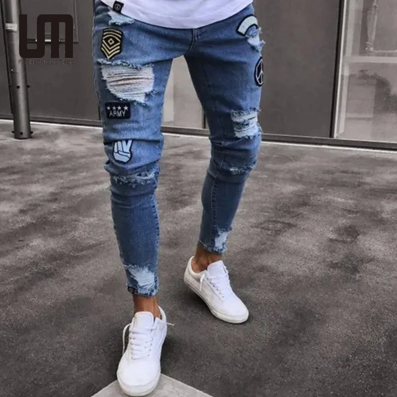 

Liu Ming 2022 New Fashion Attractive Price Men Casual Ripped Slim Fit Patchwork Latest Jeans Pants, Customized color