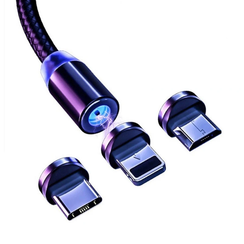 

3 In 1 Led Light Glow Flowing Magnet Charging Cable Usb 3.0 Fast charging Multi Magnetic Charger Android Magnetic Cable Charging, Black/red/gray/gold