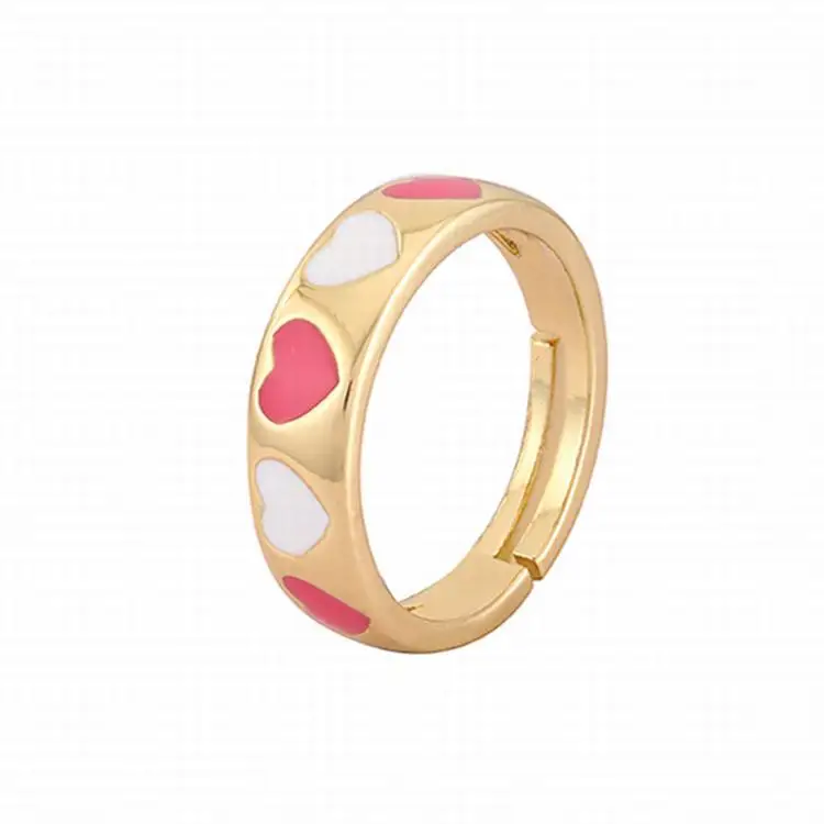 

Ins Wind Heart-Shaped Dripping Oil Copper Open Ring Female Simple Fashion
