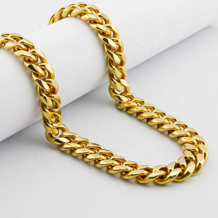 

Jewelry Fashion Necklaces Mirror Polished Shiny Gold Plated Chunky stainless steel Cuban Link Chain Necklace Men