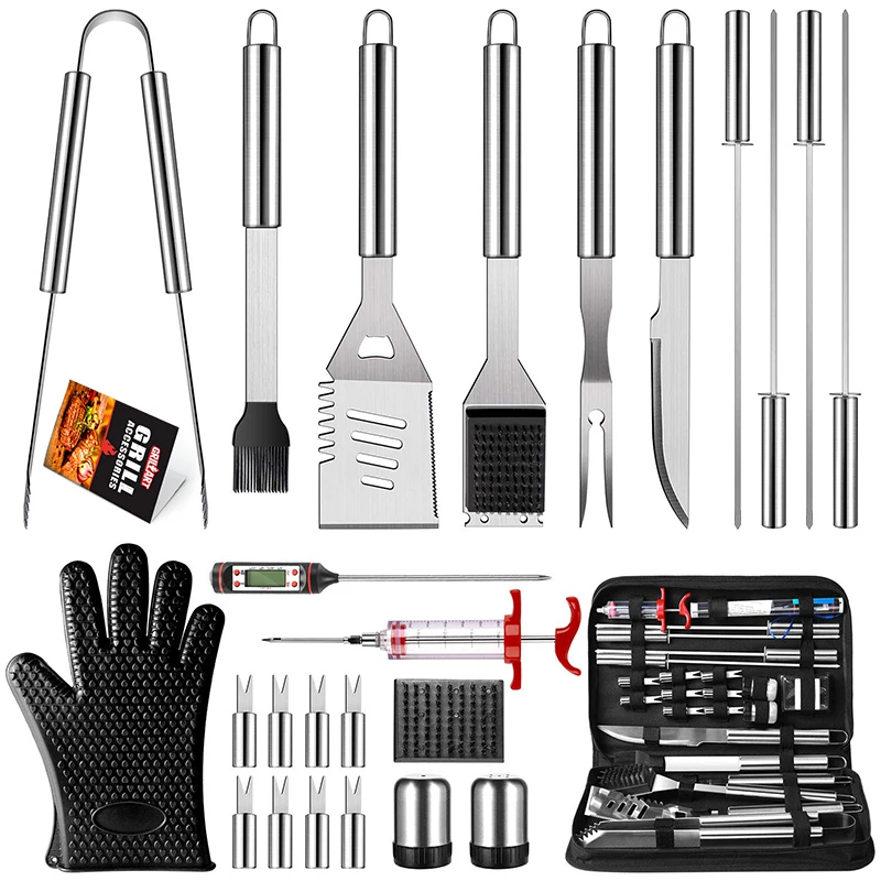 

Wholesale stainless steel 25 pcs bbq tool set with nylon bag for bbq grills, As your requirement