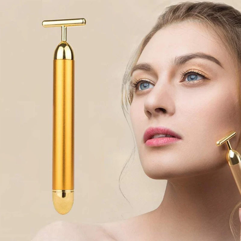 

Hot Sale High Frequency Vibration Stick Gold 24k Skin Care Facial Massage Beauty Bar Portable face skin tightening machine, Golden