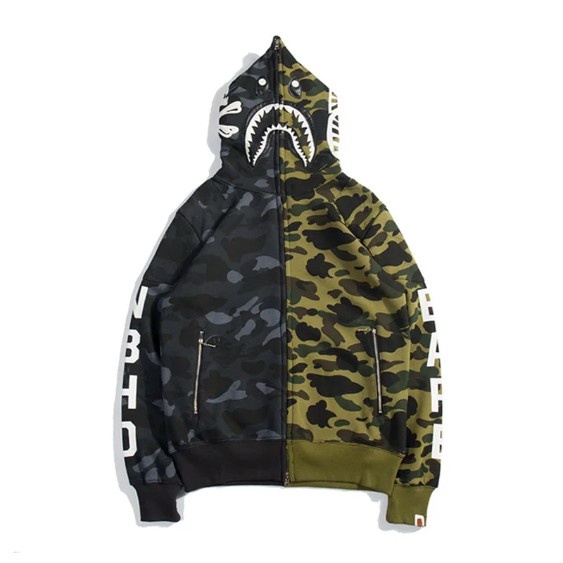 

Hot Sale Bape Multicolor Patchwork Shark Printed Wholesale Camo Hoodies Cheap Hooded Sweatshirts Wholesale Pullover Hoodie, As picture show