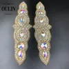 gold color hot fix rhinestones appliques with beads and glass stones hand work hot transfer rhinestone technical