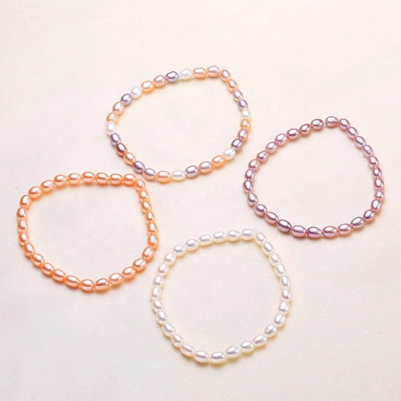 

Wholesale high quality simple elastic chain bracelet 3mm AAA freshwater rice shape pearl
