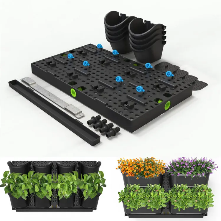 

New Design Plastic Vertical garden green wall planter flower pots Hanging container Self watering, Black