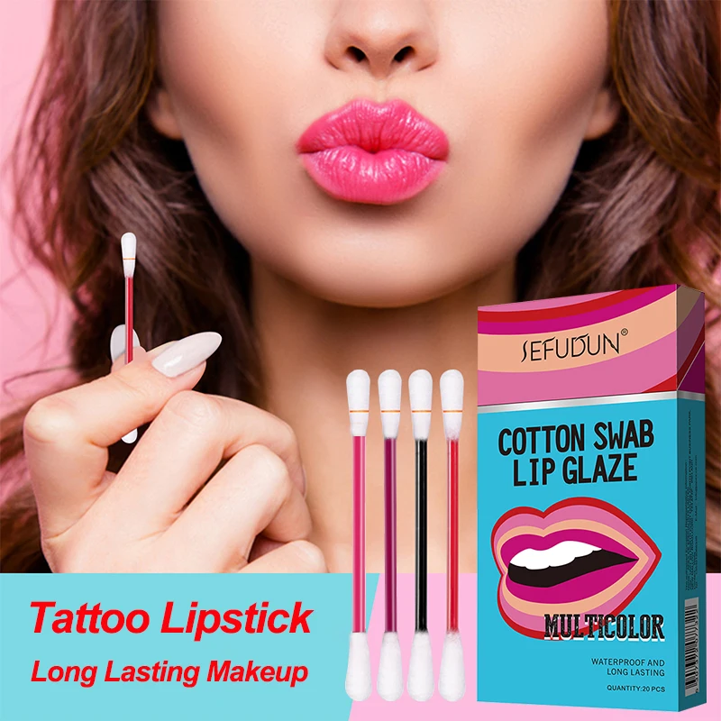 

OEM private label cotton swab lip gloss new velvet matte creative lip glaze tattoo lipstick liquid