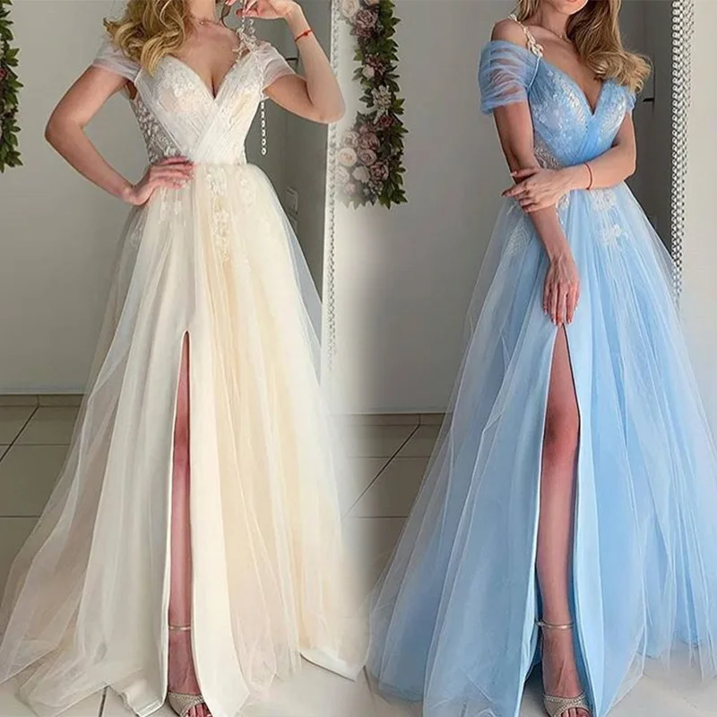 

Trendy delicate prom dresses evening party bridesmaid dress with embroidery wedding maids dresses