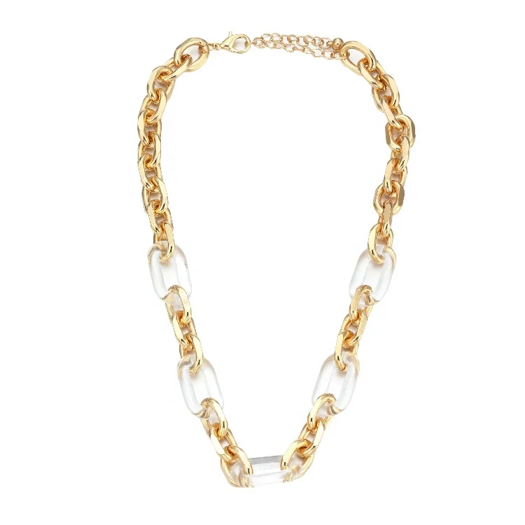 

Dina Unique Trendy Transparent Resin & Alloy Punk Link Chain Choker Necklace For Women, Gold