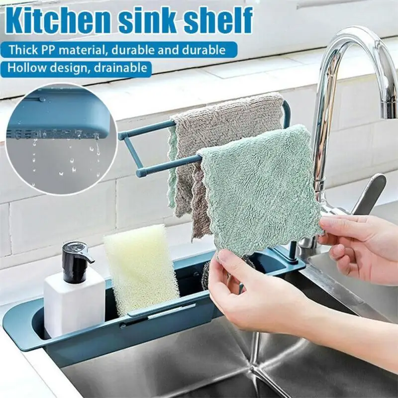 

Telescopic Sink Shelf Kitchen Soap Sponge Sink Drain Rack Sinks Holder Organizer Storage Basket Kitchen Gadgets Accessories