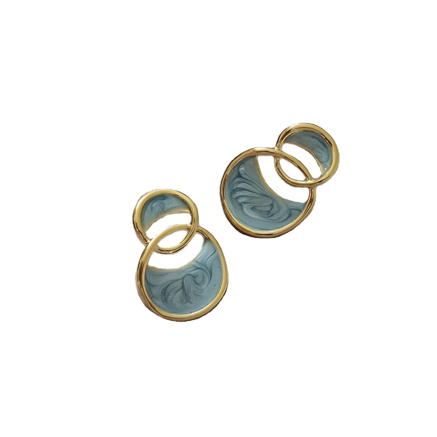 

Hyacinth French Style Light Blue Double Circle Earrings Stud For Women 925 Silver Needle