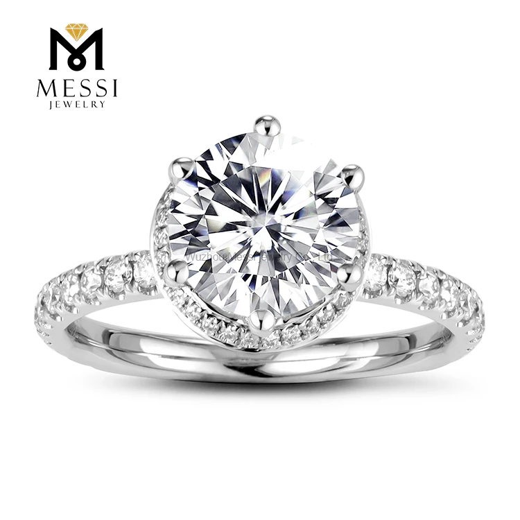 

Messi Jewelry trendy wedding ring 14k 18k white gold engagement 2 carat moissanite diamond ring