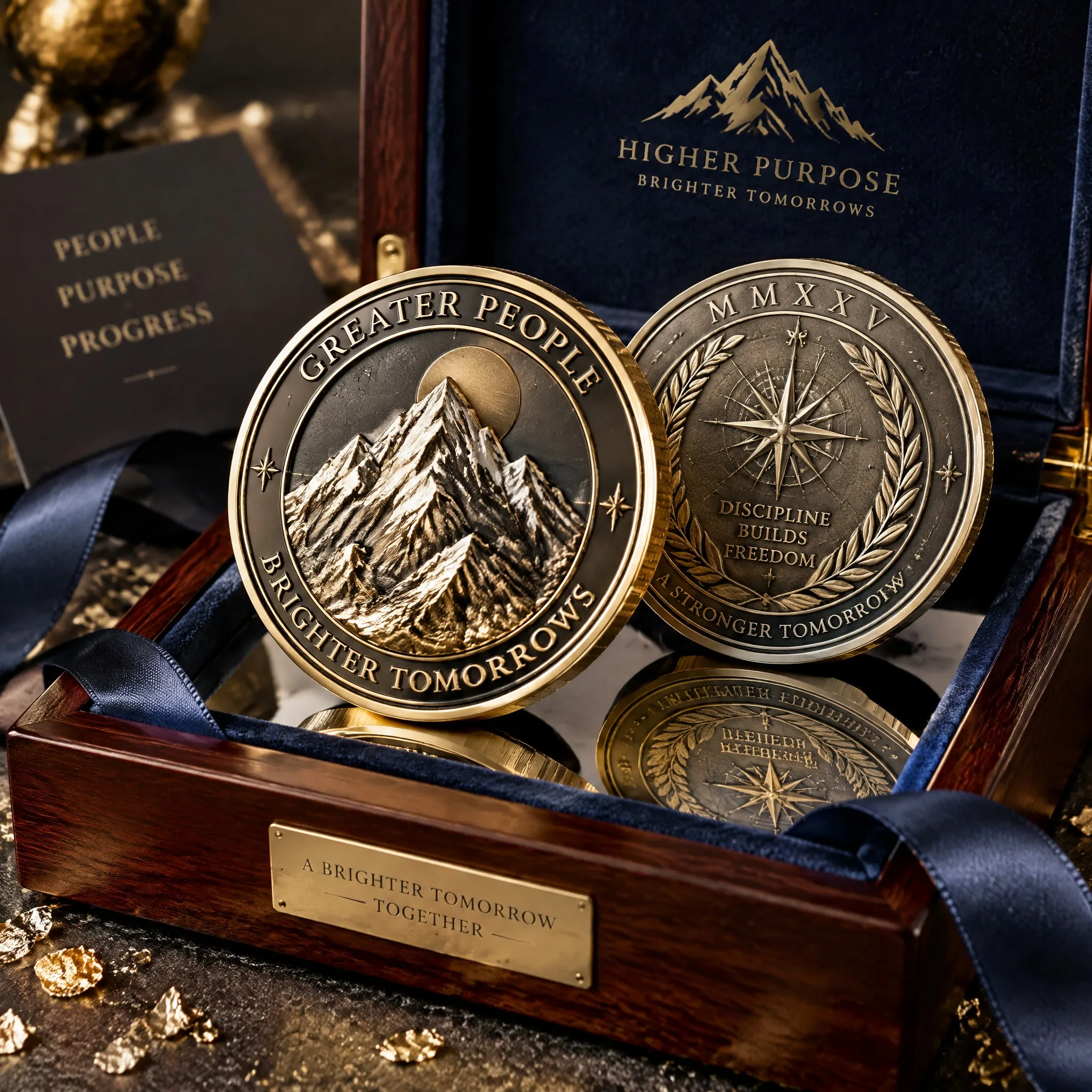 Executive Walnut Presentation Box with High-Relief Mountain Ridge Medallions