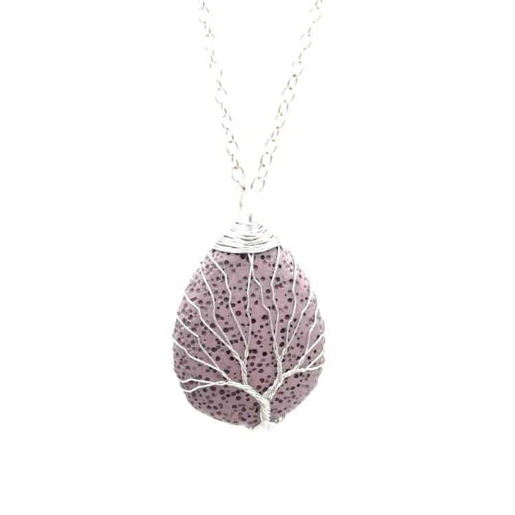

NUORO Simple Fashion 5 Colors Clavicle Chain Charm Women Jewelry Rock Volcanic Lava Stone Teardrop Tree of Life Pendant Necklace
