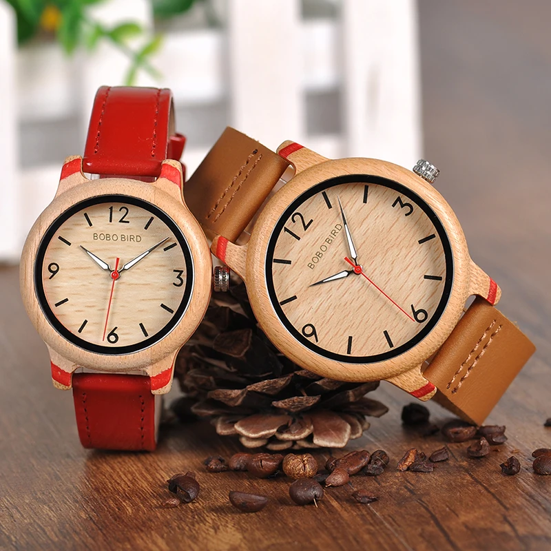 

Online shop hot selling stock customize couple watch quartz watch japan movt bamboo wood watch with leather band