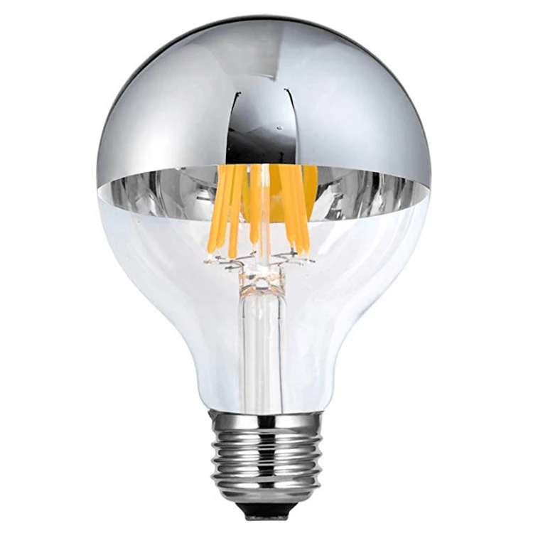 LED Filament Light Bulb Globe G25 Half Chrome Silver Tipped 120Volt Dimmable