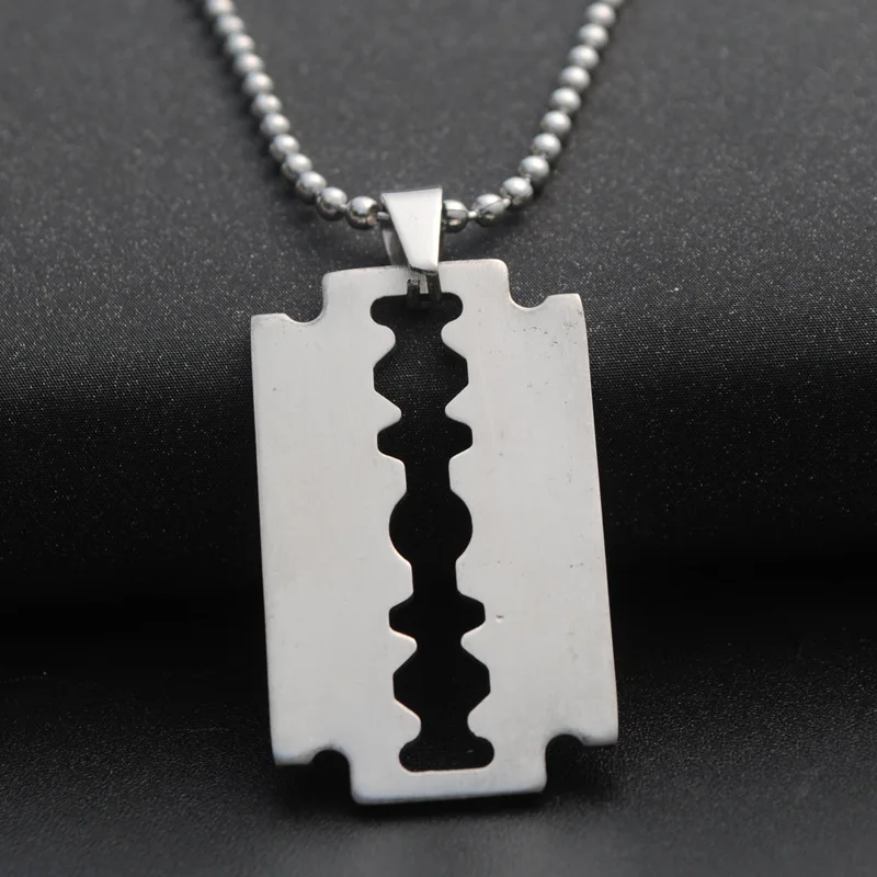 

Fashion Silver Color Stainless Steel Razor Blades Pendant Necklace Men Choker Colar Men Jewelry Steel Male Shaver Shape Necklace