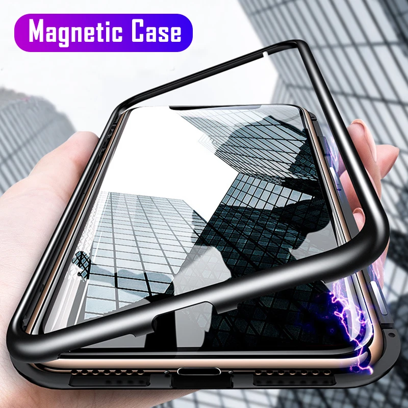 

Magnetic Attraction Metal Case For Vivo V20 Pro V19 Neo Y19 Y12 Y17 U3x Y30 S7 Y20 Y20i Y11s Double-Side Tempered Glass Cover, As picture shows