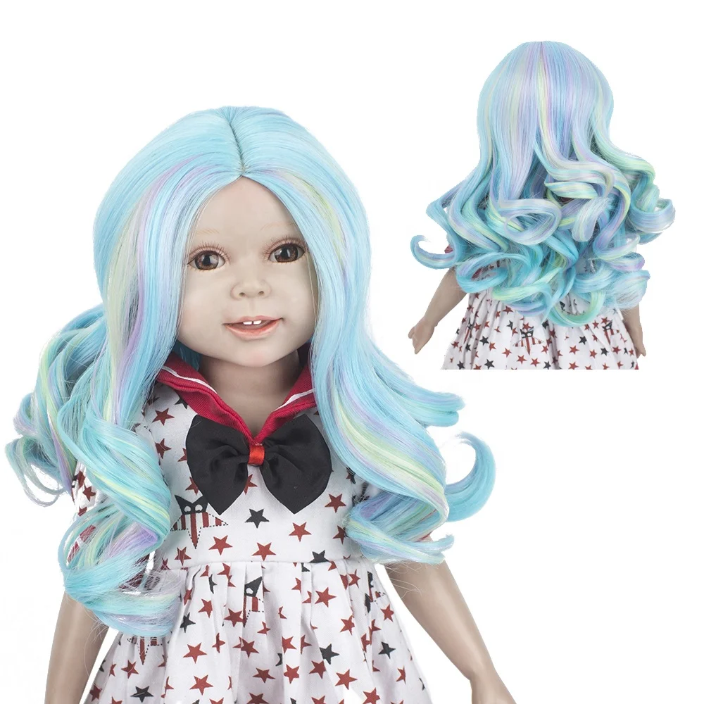 

Hot Sale Beautiful Long Curly blue mix color Wig For American Girl Doll Fashion BJD Doll Accessories, Photo color