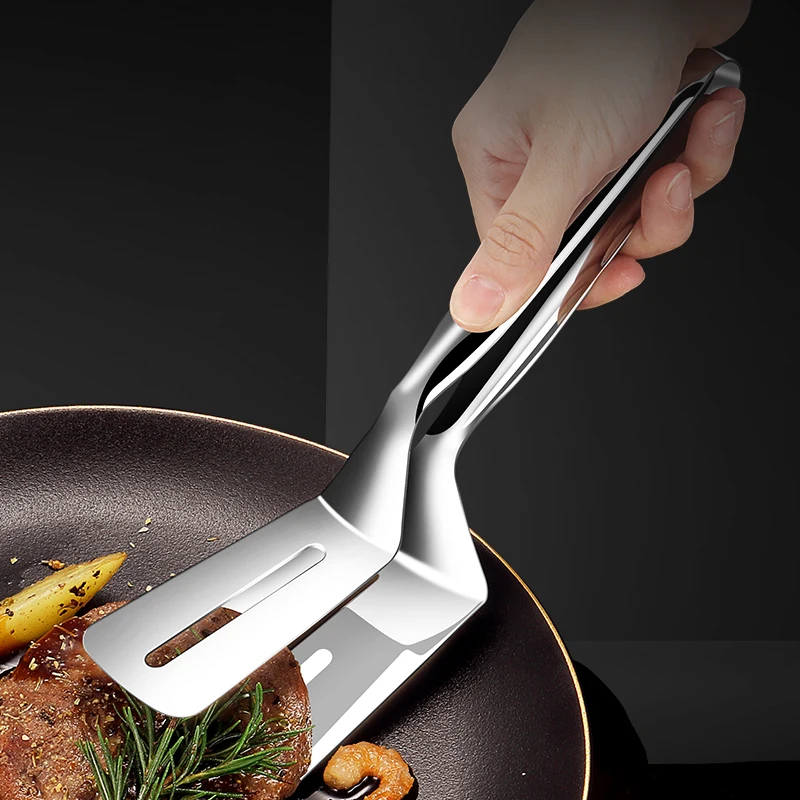 

New 304 stainless steel steak clip bbq tongs barbecue pizza bread clip frying shovel dual-purpose clip bread clamp kitchen tool, Silver/customized color