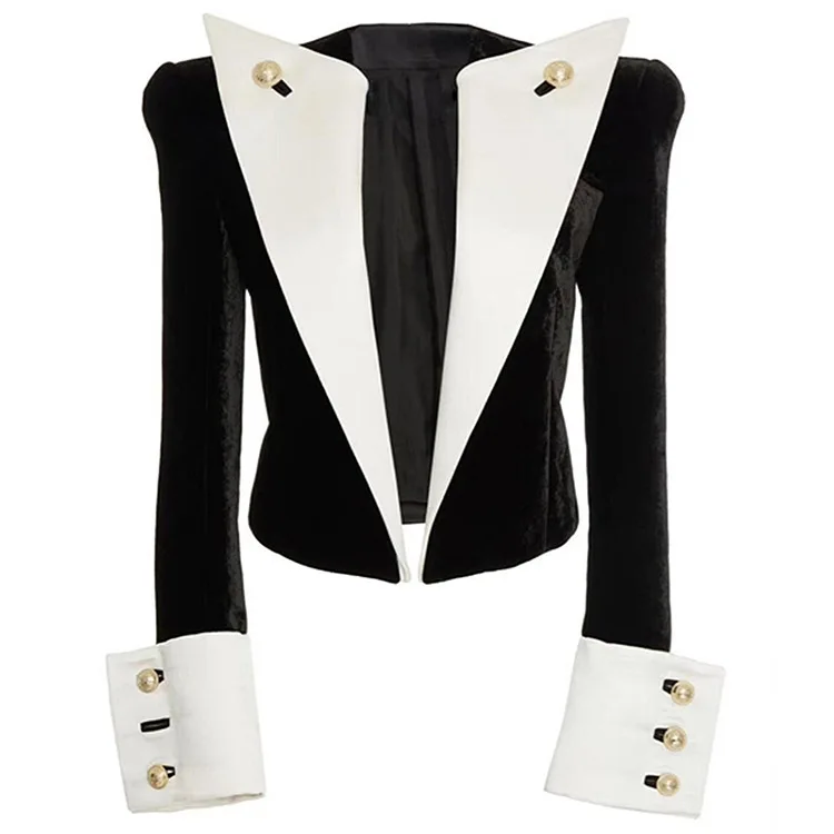 

2019 Wholesale fashion vintage contrast color women ladies velvet suit blazers, Black