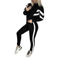 

Women Sports Suit Splice Cropped Pullover Sweatshirt and Side Striped Pants Tracksuit Sets