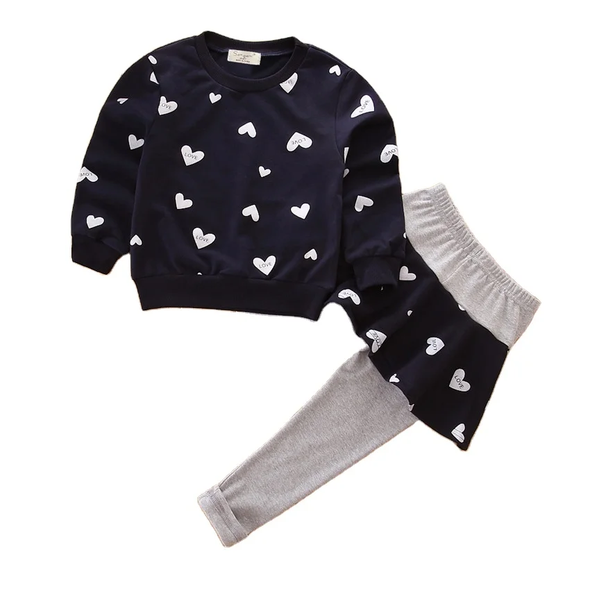 

2020 Autumn Korean version of children cute love long sleeve hoodie fake 2 skirt leggings little girl clothes set for wholesale, As pic shows, we can according to your request also