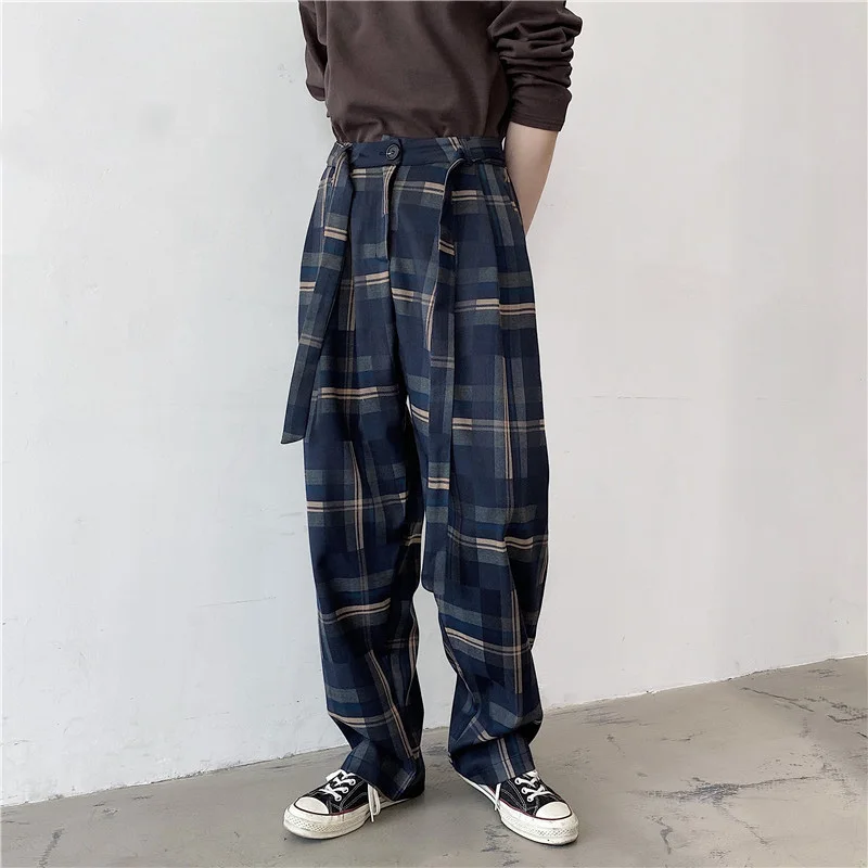 

Streetwear Fashion Plaid Check Pattern Sweatpants Drawstring Mens Wide Leg Jogger Sweat Pants Finch Garment Cool Pants, Customized color