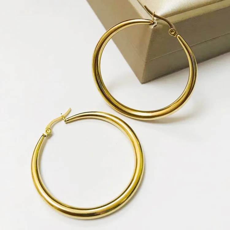 

MICCI High End Polished Jewelry Wholesale Custom 18K Gold Plated Stainless Steel Hypoallergenic 36mm Thin Hoop Huggie Earrings