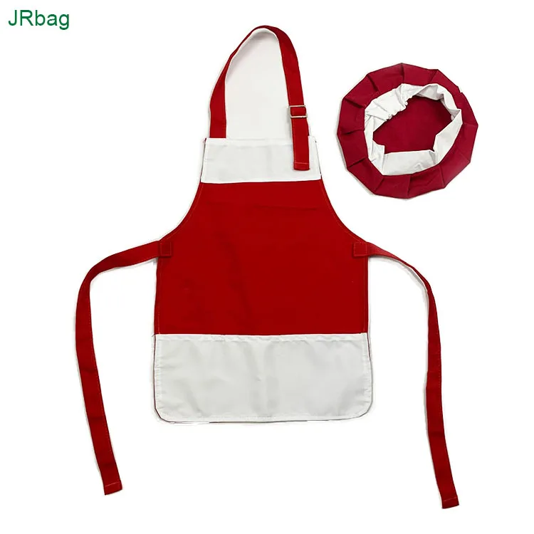 

White and Red Kids Children Apron and Chef Hat Kitchen Cooking Baking Wear Kit Baby Bib Apron Set Waterproof for Chefs in Train, Red, blue or customized