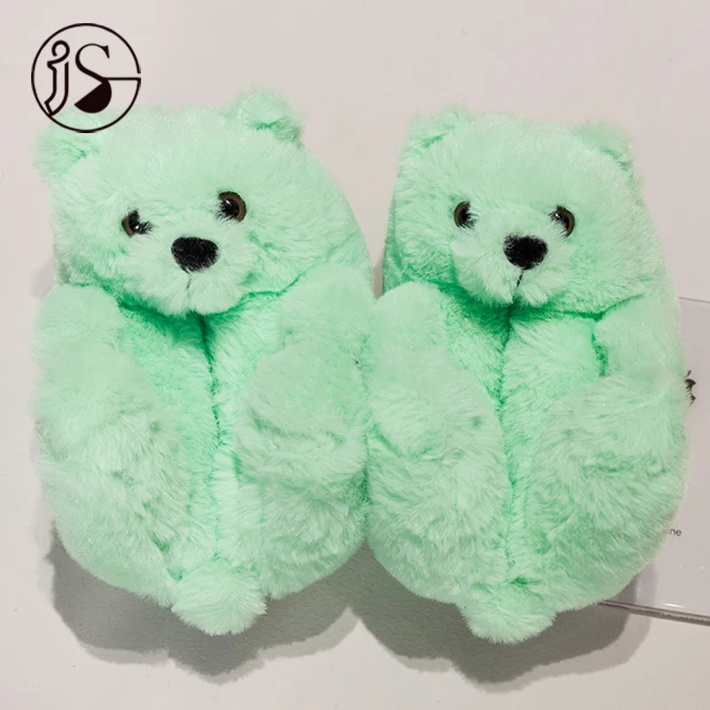 

Teddy bear slides Indoor slippers Plush teddy bear slippers for children colorful plush house slides, Picture