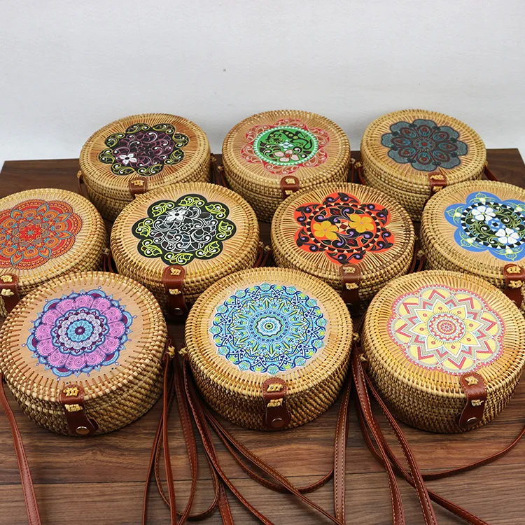 

Women's Hand-woven Bags Printed Rattan Crossbody Bag Wallet Handbag Bohemian