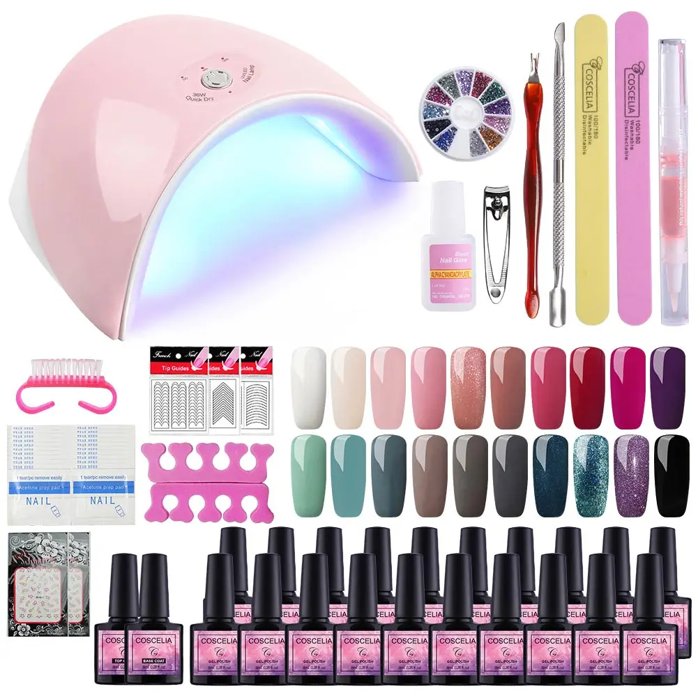 

COSCELIA Hot 20 Color UV Gel Nail Polish Manicure Dryer Kit with Nail Tool Accessories Set, 20 colors