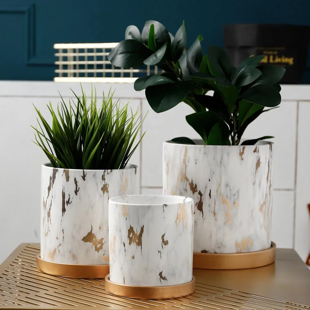 

Home decoration new round pot planters flower pot home & garden marble design