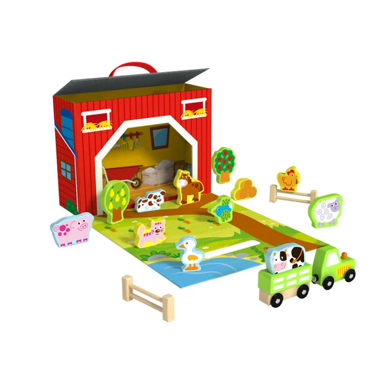 

2023 New Beautiful Design Kids Wooden Farm Play Box