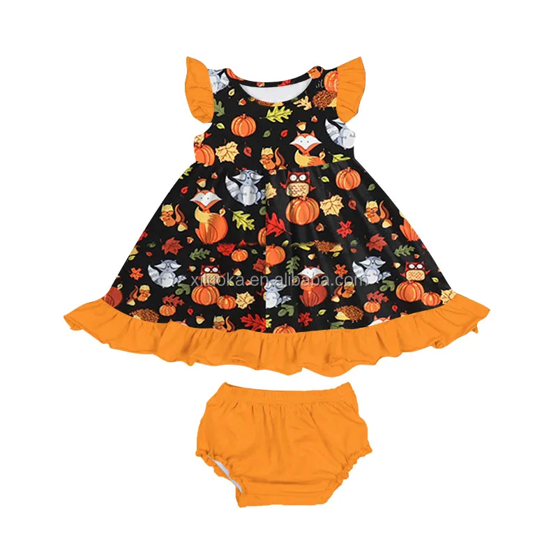

Hot New Style Pumpkin Print Baby Outfits Wholesale Fashion Short Pant Girl Kids Clothing, Picture
