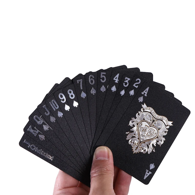 

stock wholesale custom printing logo poker game card sale high quality plastic pvc poker chip adult playing card manufacture, Gold/black/silver