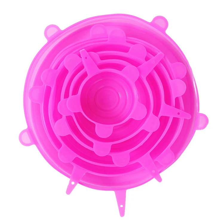 

A455 6 Pieces Fresh-keeping Silicone Vacuum Cover Kitchen Stretch Food Packaging Pot Food Storage Sealing Bowl Lids, Pink/blue/yellow/white