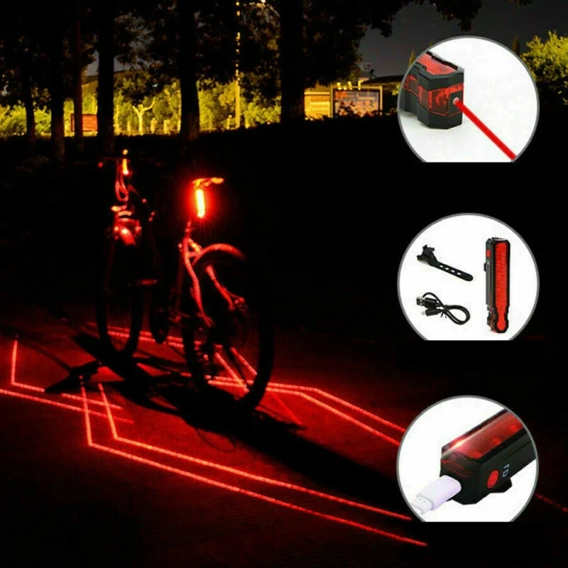 

Safety Cycling Warning Taillight MTB Road Bike Built-in Battery Back Lamp USB Rechargeable Bicycle Rear Laser Light, Black