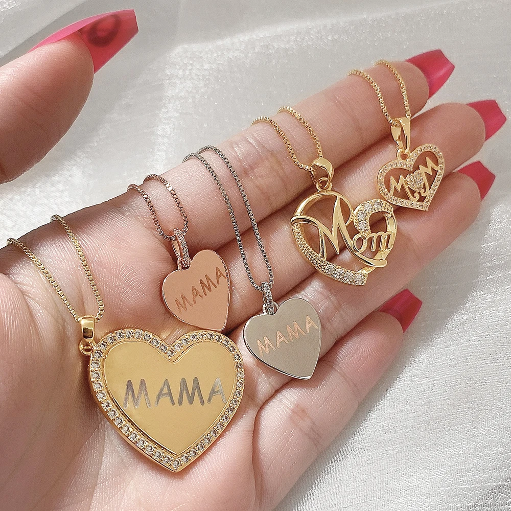 

mothers day jewelry minimalist engraved mama name heart pendant charm necklace