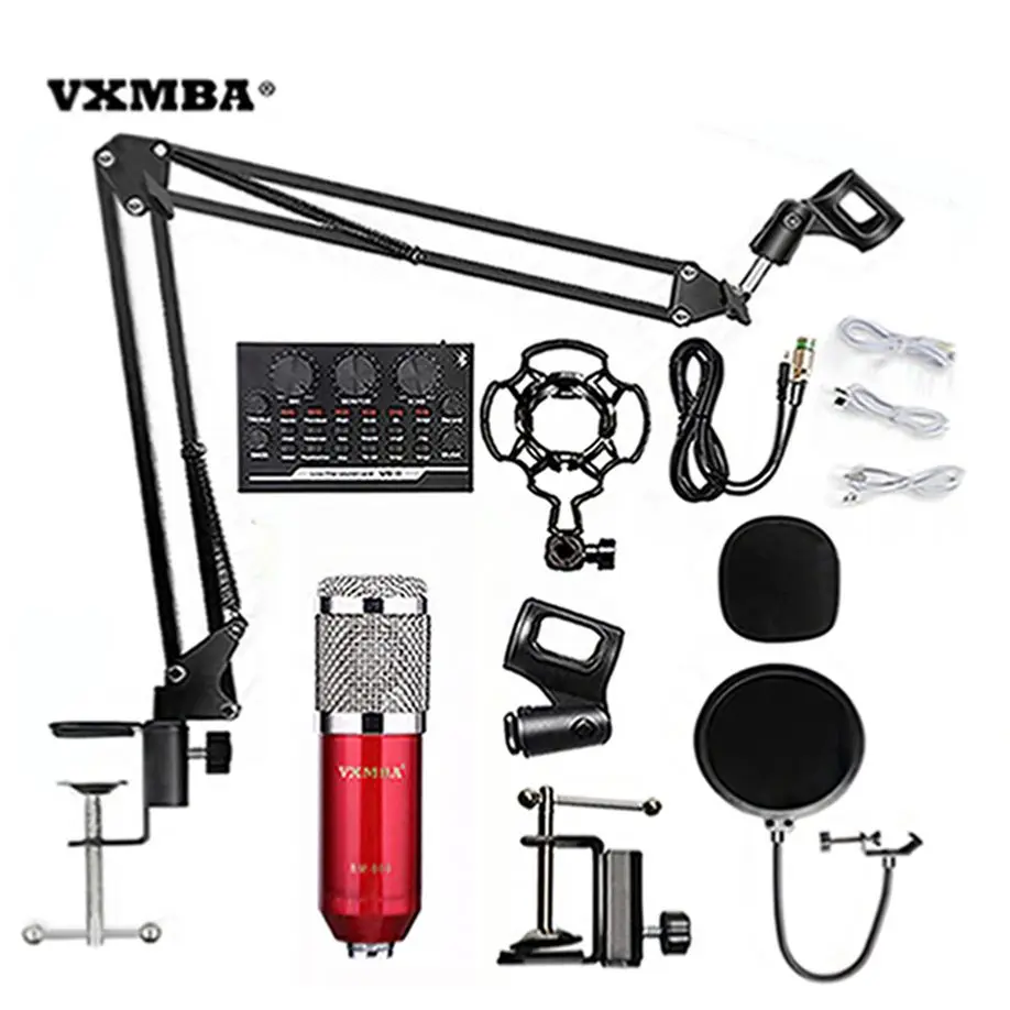 

Professional Condenser Microphone Sound Card V8s With Tripod The Stands