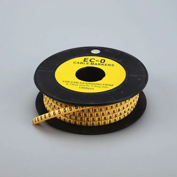 PVC Yellow Color Flat Tubing Number 0-9 Cable Marker