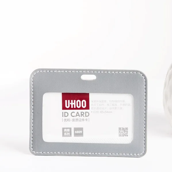 
uhoo 6809 id card nurse soft leather card holder for lanyard and badge reel 