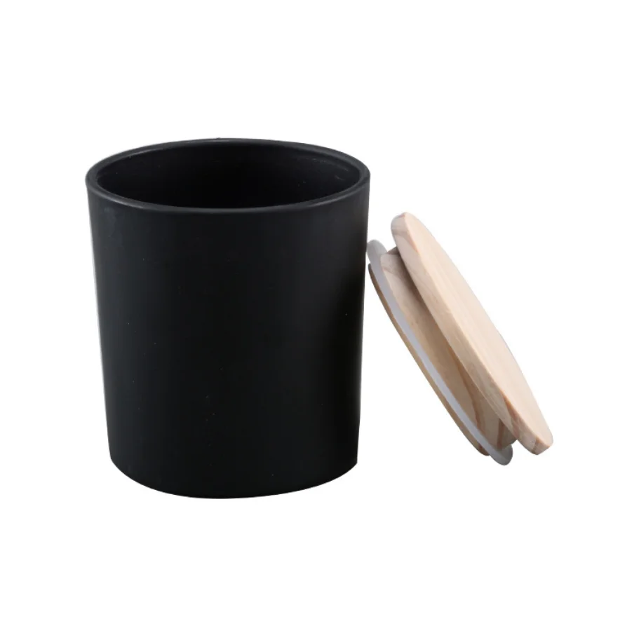 

300 ml 10 oz Matte Black glass candle vessel with wood lid for DIY candle making